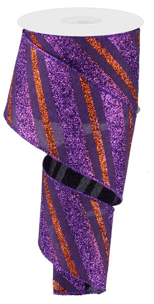 2.5x10yd Diagonal Glitter Stripe Mardi Gras Rg01769Wy Ribbon