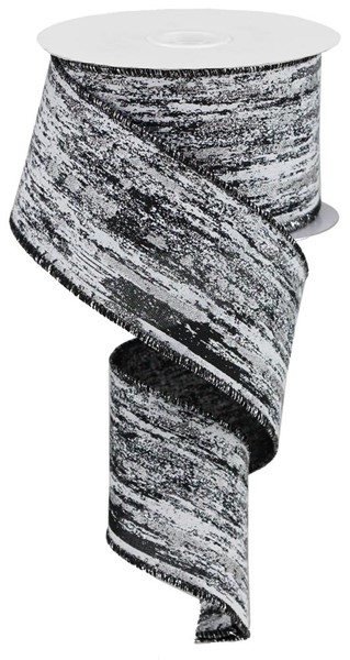 Glitter Metallic Streaks Ribbon - White/Silver - 2.5 x 10yd