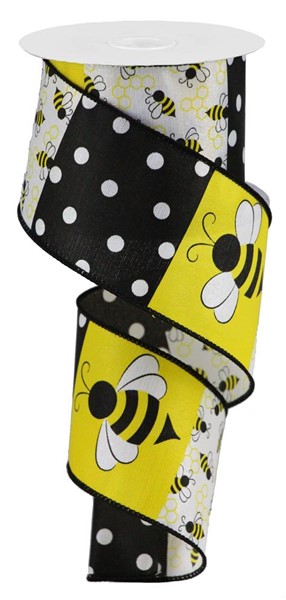 Craig Bachman Bumble Bee Block Pattern Wired Ribbon, 10 Yards (White, –  Door and Decor, LLC