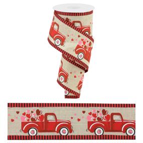 Valentine's Day Wired Ribbon, 2.5X10yd Truck With Hearts On Royal, Vintage  Truck, Pink and Red Ribbon