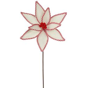 21” Red and White Poinsettia Stem with Red Berries